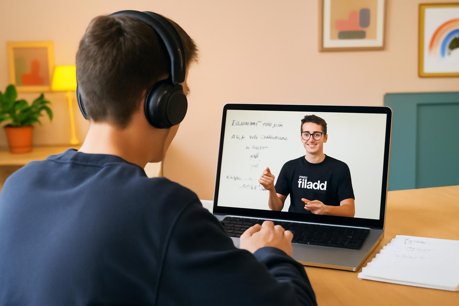 Estudiante tomando clase online con profesor de Filadd - Programa Nota 7