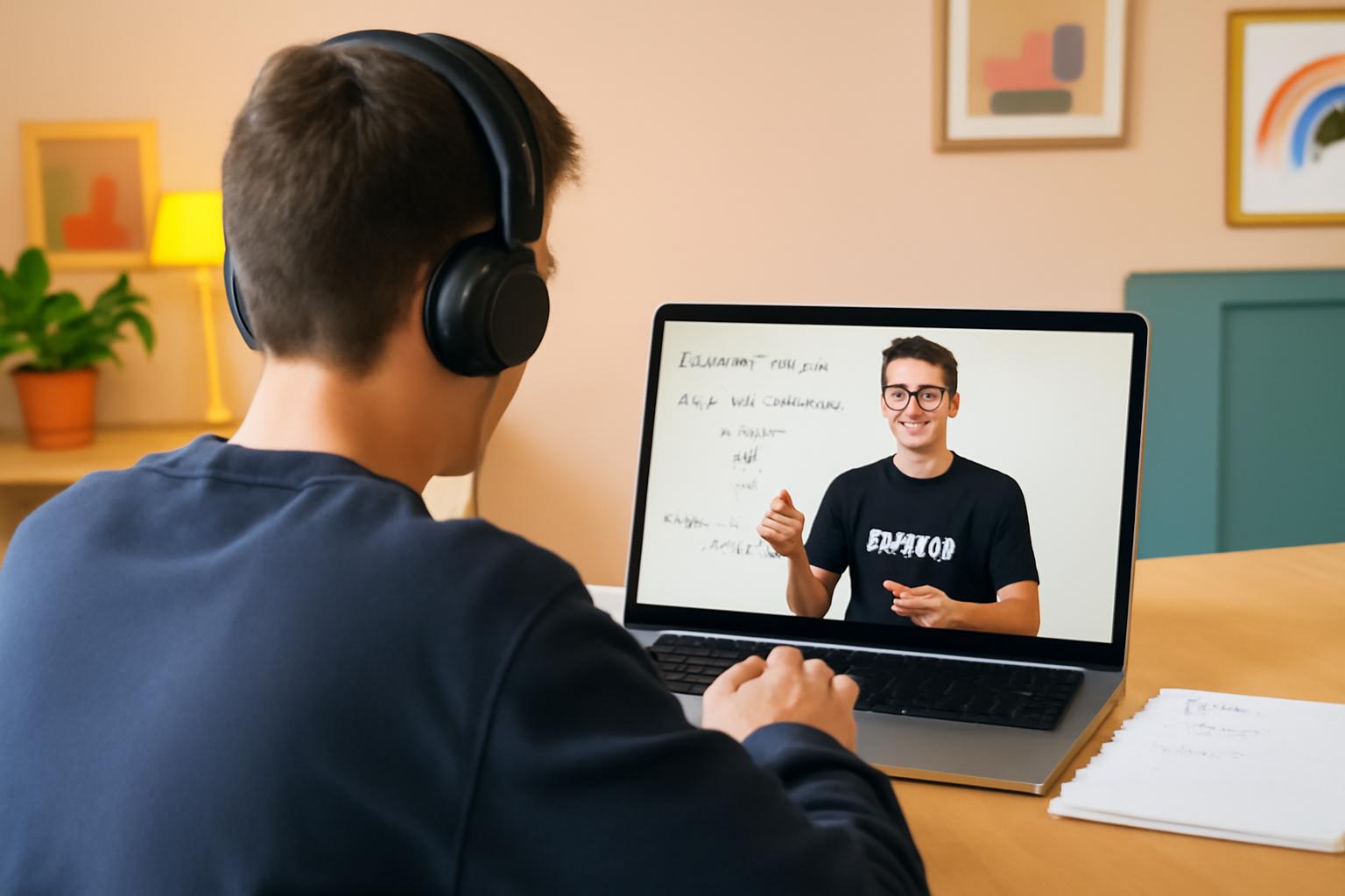 Estudiante tomando clase online de matemáticas con profesor de Filadd